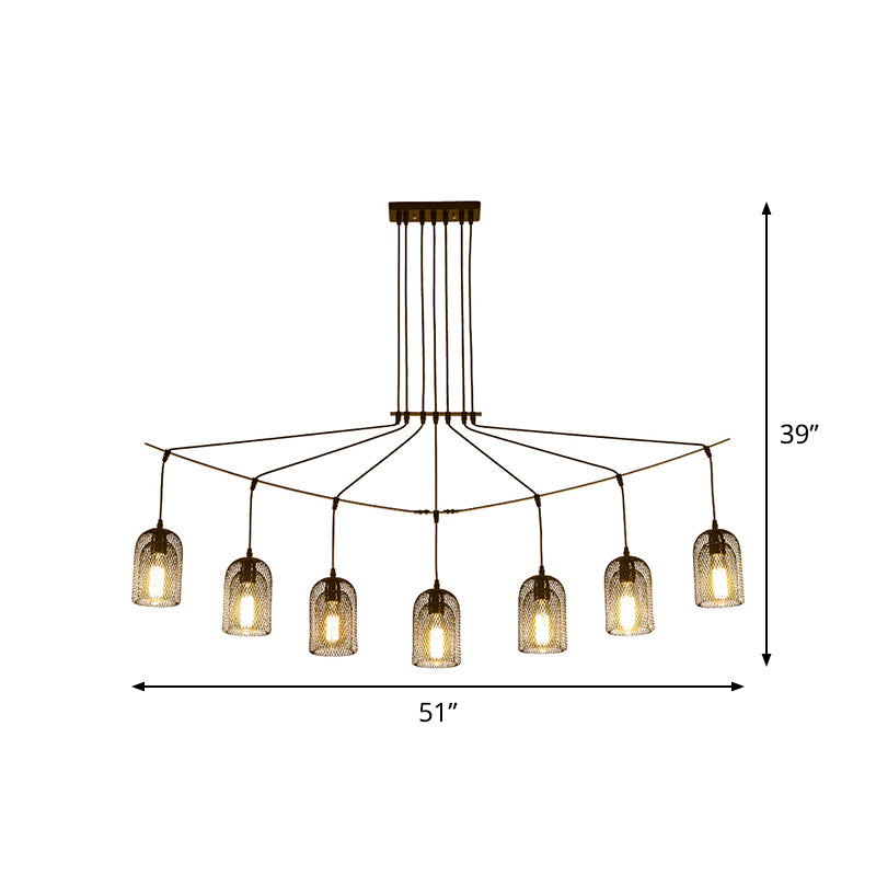 Metal Black Finish Island Light Fixture Bell Mesh 5/7-Head Industrial Hanging Ceiling Lamp Clearhalo 'Ceiling Lights' 'Island Lights' Lighting' 760720