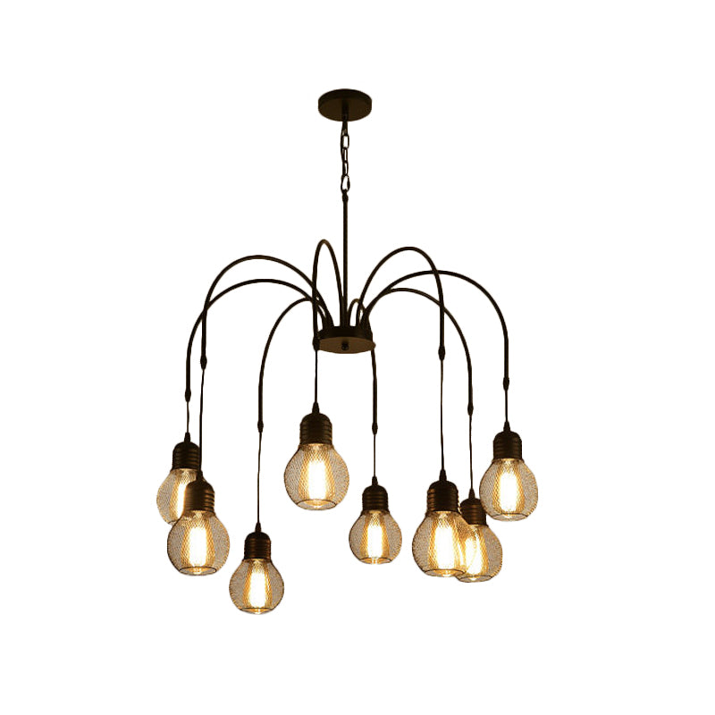 Antiqued Bulb Mesh Chandelier Light 8/12/18-Light Metallic Pendulum Lamp in Black with Wicker Design Clearhalo 'Cast Iron' 'Ceiling Lights' 'Chandeliers' 'Industrial Chandeliers' 'Industrial' 'Metal' 'Middle Century Chandeliers' 'Rustic Chandeliers' 'Tiffany' Lighting' 760722