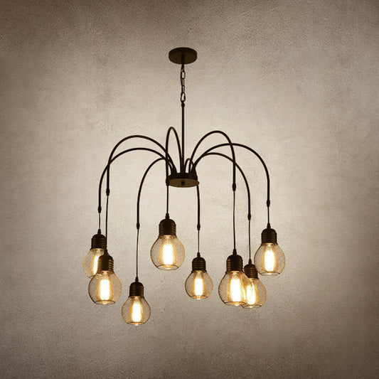 Antiqued Bulb Mesh Chandelier Light 8/12/18-Light Metallic Pendulum Lamp in Black with Wicker Design Clearhalo 'Cast Iron' 'Ceiling Lights' 'Chandeliers' 'Industrial Chandeliers' 'Industrial' 'Metal' 'Middle Century Chandeliers' 'Rustic Chandeliers' 'Tiffany' Lighting' 760723
