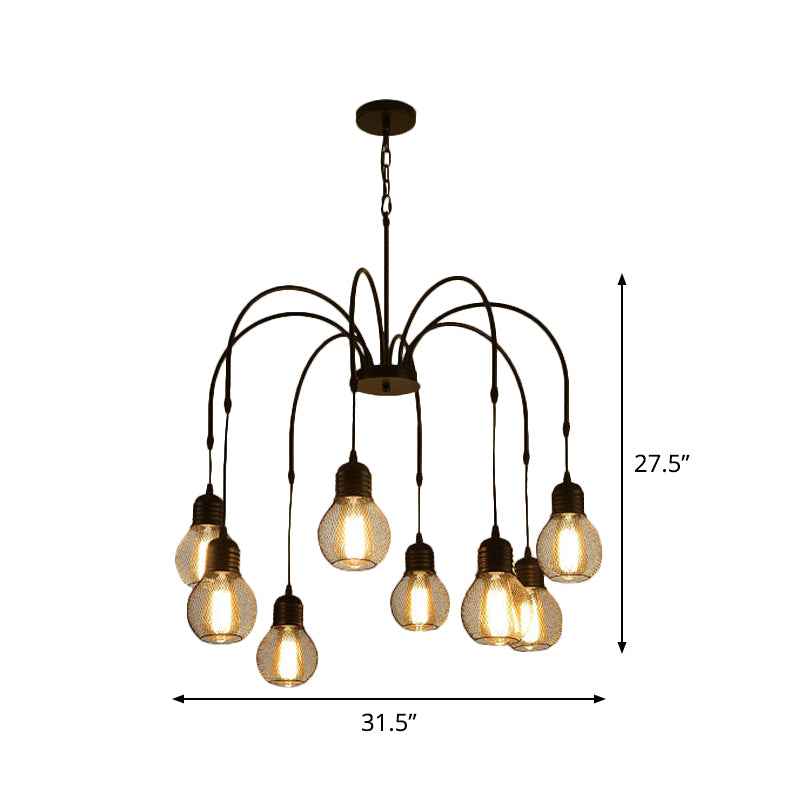 Antiqued Bulb Mesh Chandelier Light 8/12/18-Light Metallic Pendulum Lamp in Black with Wicker Design Clearhalo 'Cast Iron' 'Ceiling Lights' 'Chandeliers' 'Industrial Chandeliers' 'Industrial' 'Metal' 'Middle Century Chandeliers' 'Rustic Chandeliers' 'Tiffany' Lighting' 760724