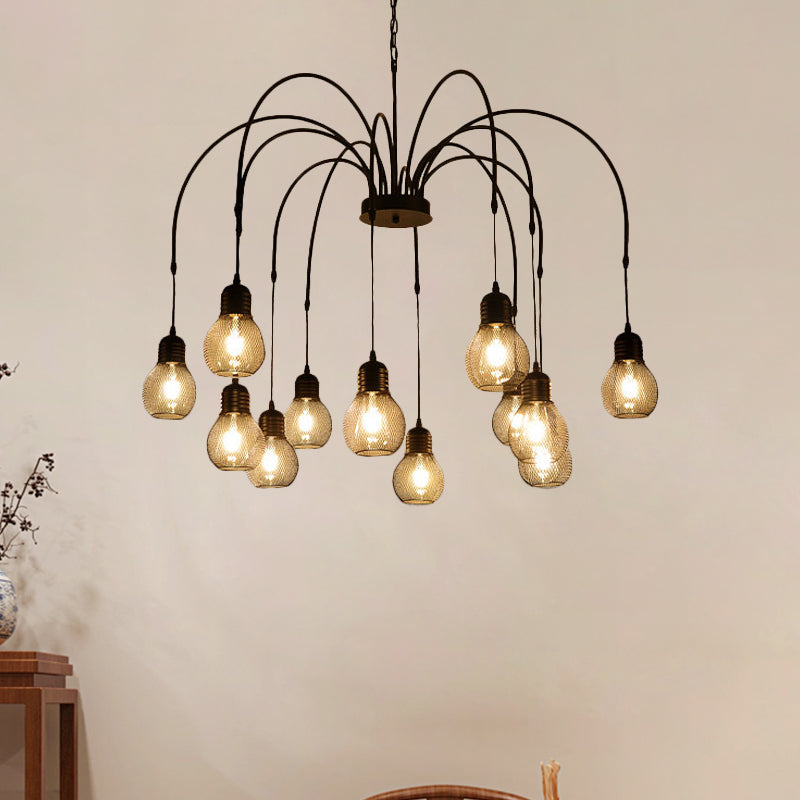 Antiqued Bulb Mesh Chandelier Light 8/12/18-Light Metallic Pendulum Lamp in Black with Wicker Design Clearhalo 'Cast Iron' 'Ceiling Lights' 'Chandeliers' 'Industrial Chandeliers' 'Industrial' 'Metal' 'Middle Century Chandeliers' 'Rustic Chandeliers' 'Tiffany' Lighting' 760726