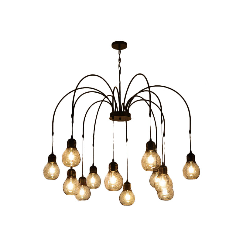 Antiqued Bulb Mesh Chandelier Light 8/12/18-Light Metallic Pendulum Lamp in Black with Wicker Design Clearhalo 'Cast Iron' 'Ceiling Lights' 'Chandeliers' 'Industrial Chandeliers' 'Industrial' 'Metal' 'Middle Century Chandeliers' 'Rustic Chandeliers' 'Tiffany' Lighting' 760727