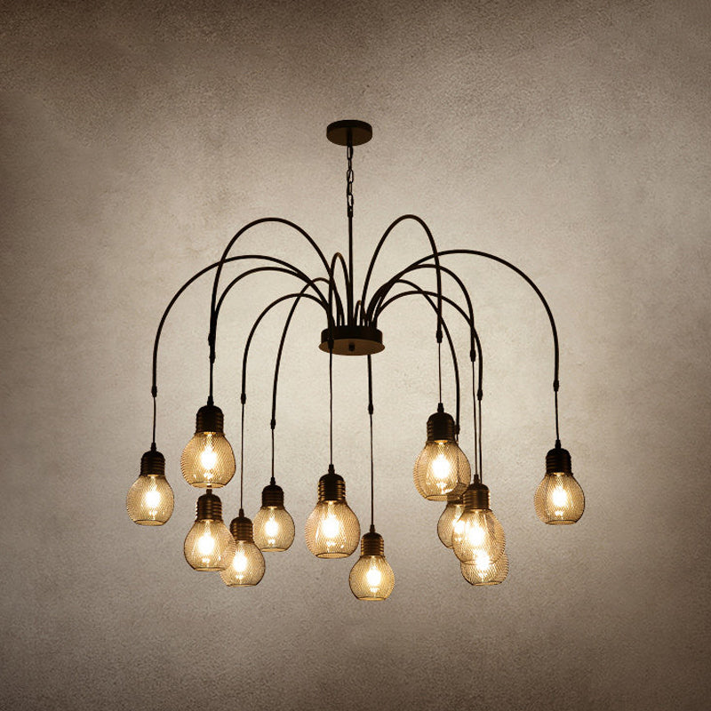 Antiqued Bulb Mesh Chandelier Light 8/12/18-Light Metallic Pendulum Lamp in Black with Wicker Design Clearhalo 'Cast Iron' 'Ceiling Lights' 'Chandeliers' 'Industrial Chandeliers' 'Industrial' 'Metal' 'Middle Century Chandeliers' 'Rustic Chandeliers' 'Tiffany' Lighting' 760728