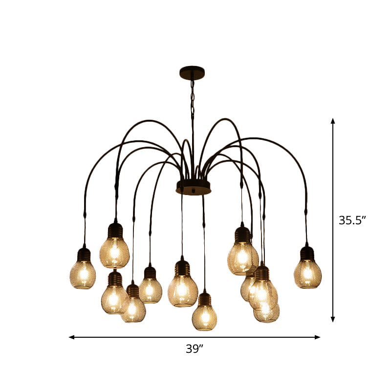Antiqued Bulb Mesh Chandelier Light 8/12/18-Light Metallic Pendulum Lamp in Black with Wicker Design Clearhalo 'Cast Iron' 'Ceiling Lights' 'Chandeliers' 'Industrial Chandeliers' 'Industrial' 'Metal' 'Middle Century Chandeliers' 'Rustic Chandeliers' 'Tiffany' Lighting' 760729