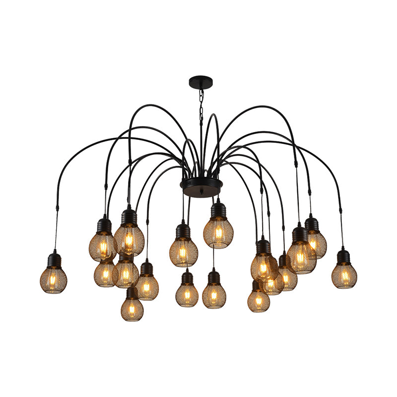 Antiqued Bulb Mesh Chandelier Light 8/12/18-Light Metallic Pendulum Lamp in Black with Wicker Design Clearhalo 'Cast Iron' 'Ceiling Lights' 'Chandeliers' 'Industrial Chandeliers' 'Industrial' 'Metal' 'Middle Century Chandeliers' 'Rustic Chandeliers' 'Tiffany' Lighting' 760732