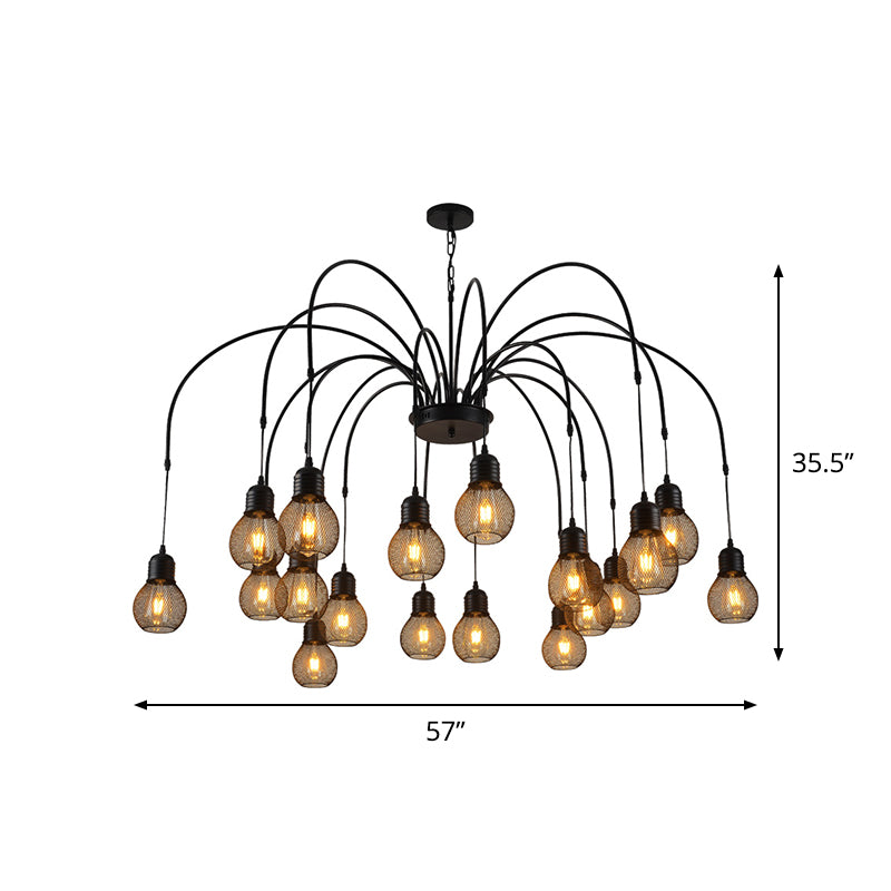 Antiqued Bulb Mesh Chandelier Light 8/12/18-Light Metallic Pendulum Lamp in Black with Wicker Design Clearhalo 'Cast Iron' 'Ceiling Lights' 'Chandeliers' 'Industrial Chandeliers' 'Industrial' 'Metal' 'Middle Century Chandeliers' 'Rustic Chandeliers' 'Tiffany' Lighting' 760734