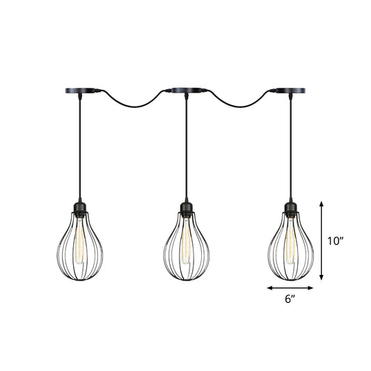3/5/7-Bulb Multi Light Pendant Chandelier Industrial Pear Cage Iron Hanging Light Kit in Black Clearhalo 'Art Deco Pendants' 'Black' 'Cast Iron' 'Ceiling Lights' 'Ceramic' 'Crystal' 'Industrial Pendants' 'Industrial' 'Metal' 'Middle Century Pendants' 'Pendant Lights' 'Pendants' 'Rustic Pendants' 'Tiffany' Lighting' 760765