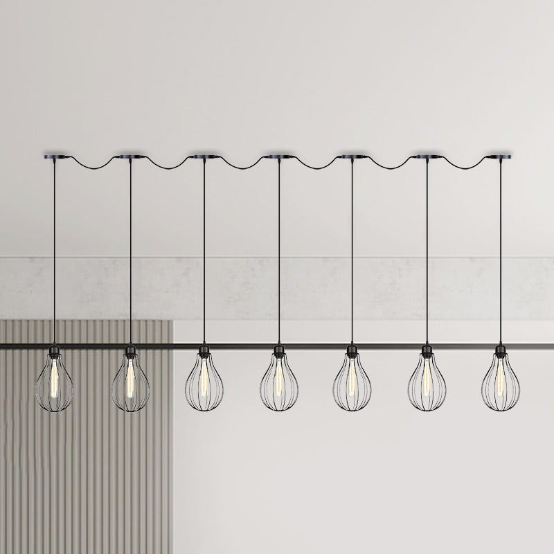 3/5/7-Bulb Multi Light Pendant Chandelier Industrial Pear Cage Iron Hanging Light Kit in Black Clearhalo 'Art Deco Pendants' 'Black' 'Cast Iron' 'Ceiling Lights' 'Ceramic' 'Crystal' 'Industrial Pendants' 'Industrial' 'Metal' 'Middle Century Pendants' 'Pendant Lights' 'Pendants' 'Rustic Pendants' 'Tiffany' Lighting' 760772