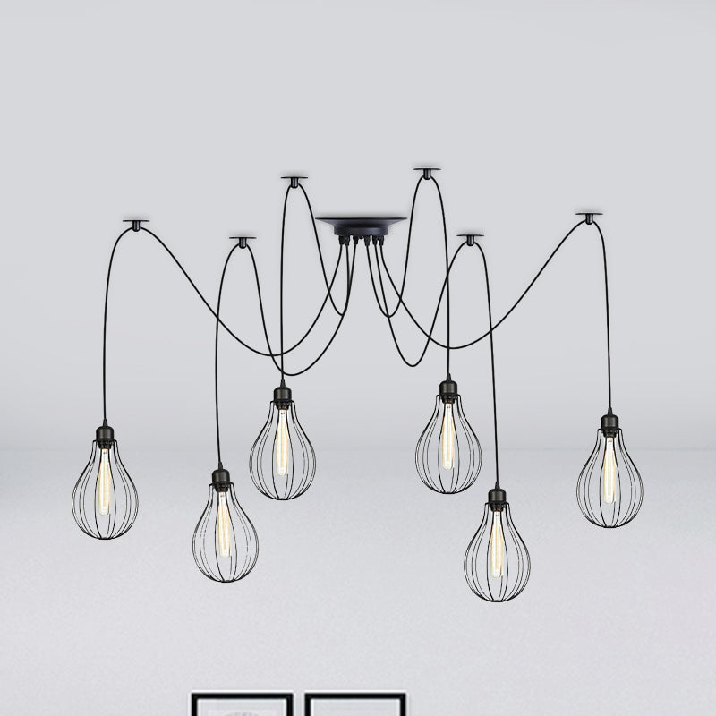 Iron Pear Cage Multiple Hanging Light Vintage 2/3/6-Light Coffee House Swag Pendulum Lamp in Black Clearhalo 'Art Deco Pendants' 'Black' 'Cast Iron' 'Ceiling Lights' 'Ceramic' 'Crystal' 'Industrial Pendants' 'Industrial' 'Metal' 'Middle Century Pendants' 'Pendant Lights' 'Pendants' 'Rustic Pendants' 'Tiffany' Lighting' 760786