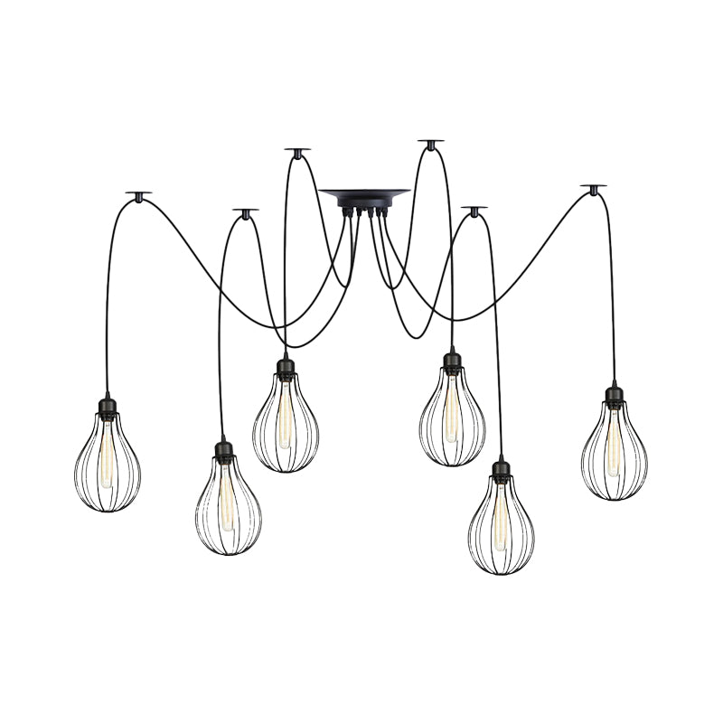 Iron Pear Cage Multiple Hanging Light Vintage 2/3/6-Light Coffee House Swag Pendulum Lamp in Black Clearhalo 'Art Deco Pendants' 'Black' 'Cast Iron' 'Ceiling Lights' 'Ceramic' 'Crystal' 'Industrial Pendants' 'Industrial' 'Metal' 'Middle Century Pendants' 'Pendant Lights' 'Pendants' 'Rustic Pendants' 'Tiffany' Lighting' 760787