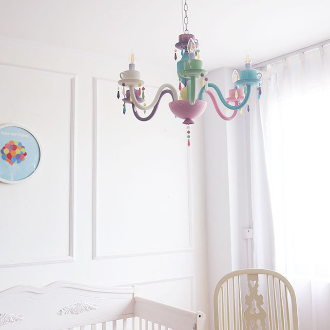 Glass Candle Hanging Light with Cup Deco Modern Style Multi-Color Chandelier for Kindergarten Clearhalo 'Ceiling Lights' 'Chandeliers' Lighting' options 76080
