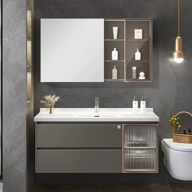 Rectangular Vanity Set Modern Ceramic Top Single-Sink Wall Mount Bath Vanity Vanity & Faucet & Mirror Cabinet https: res.litfad.com site img item 2023 02 10 7610714 1200x1200.jpg Clearhalo 'Bathroom Remodel & Bathroom Fixtures' 'Bathroom Vanities' 'bathroom_vanities' 'Home Improvement' 'home_improvement' 'home_improvement_bathroom_vanities' 7610714