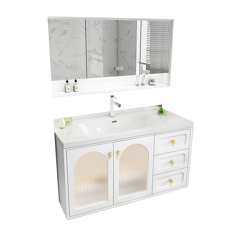 Glam Sink Vanity Single White Rectangular Ceramic Top Bathroom Vanity Vanity & Faucet & Mirror Cabinet https: res.litfad.com site img item 2023 02 08 7610732 1200x1200.jpg Clearhalo 'Bathroom Remodel & Bathroom Fixtures' 'Bathroom Vanities' 'bathroom_vanities' 'Home Improvement' 'home_improvement' 'home_improvement_bathroom_vanities' 7610732