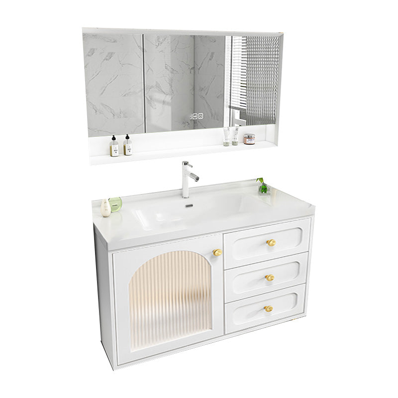 Glam Sink Vanity Single White Rectangular Ceramic Top Bathroom Vanity Vanity & Faucet & Mirror Cabinet https: res.litfad.com site img item 2023 02 28 7610734 1200x1200.jpg Clearhalo 'Bathroom Remodel & Bathroom Fixtures' 'Bathroom Vanities' 'bathroom_vanities' 'Home Improvement' 'home_improvement' 'home_improvement_bathroom_vanities' 7610734