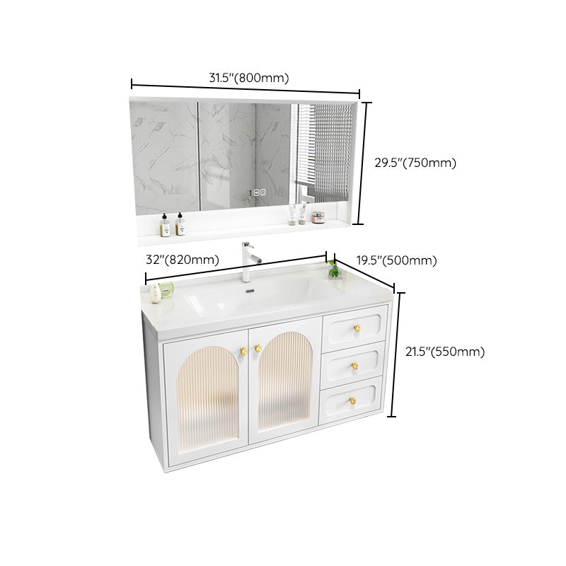 Glam Sink Vanity Single White Rectangular Ceramic Top Bathroom Vanity Clearhalo 'Bathroom Remodel & Bathroom Fixtures' 'Bathroom Vanities' 'bathroom_vanities' 'Home Improvement' 'home_improvement' 'home_improvement_bathroom_vanities' 7610741