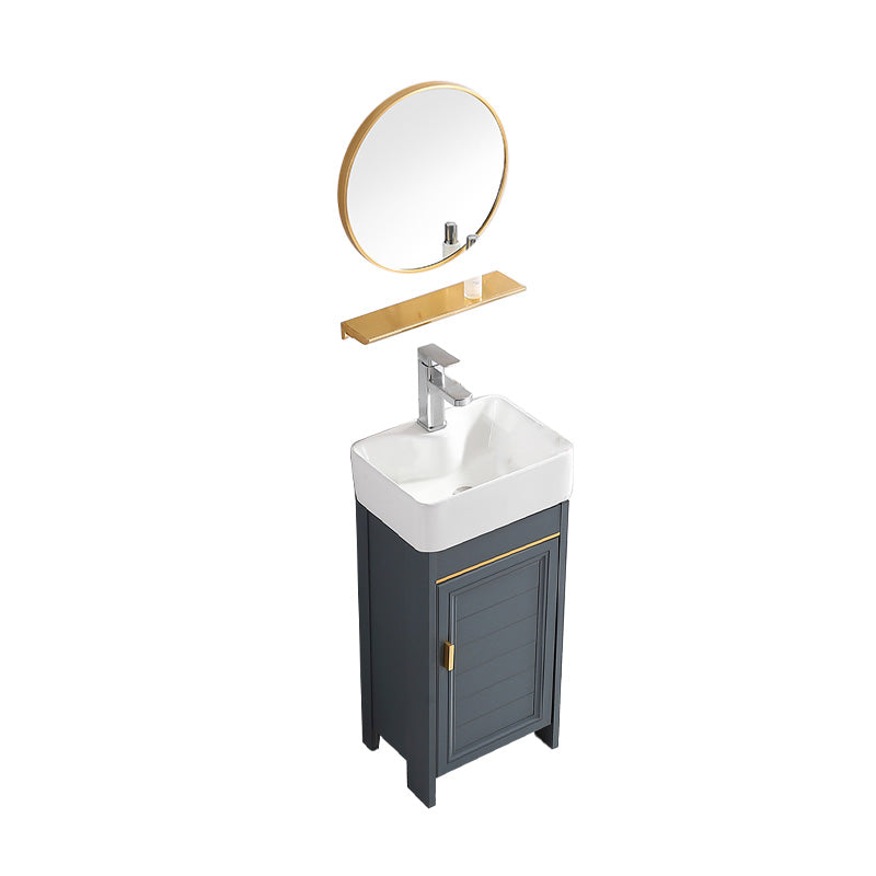 Glam Single Bathroom Vanity Blue Ceramic Top Rectangular Bath Vanity Vanity & Faucet & Round Mirror 16"L x 12"W x 32"H Clearhalo 'Bathroom Remodel & Bathroom Fixtures' 'Bathroom Vanities' 'bathroom_vanities' 'Home Improvement' 'home_improvement' 'home_improvement_bathroom_vanities' 7610794