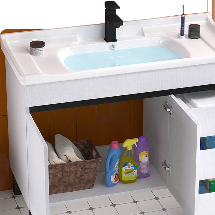 Modern Sink Vanity White Ceramic Top Oval Single-Sink Bath Vanity Clearhalo 'Bathroom Remodel & Bathroom Fixtures' 'Bathroom Vanities' 'bathroom_vanities' 'Home Improvement' 'home_improvement' 'home_improvement_bathroom_vanities' 7610824