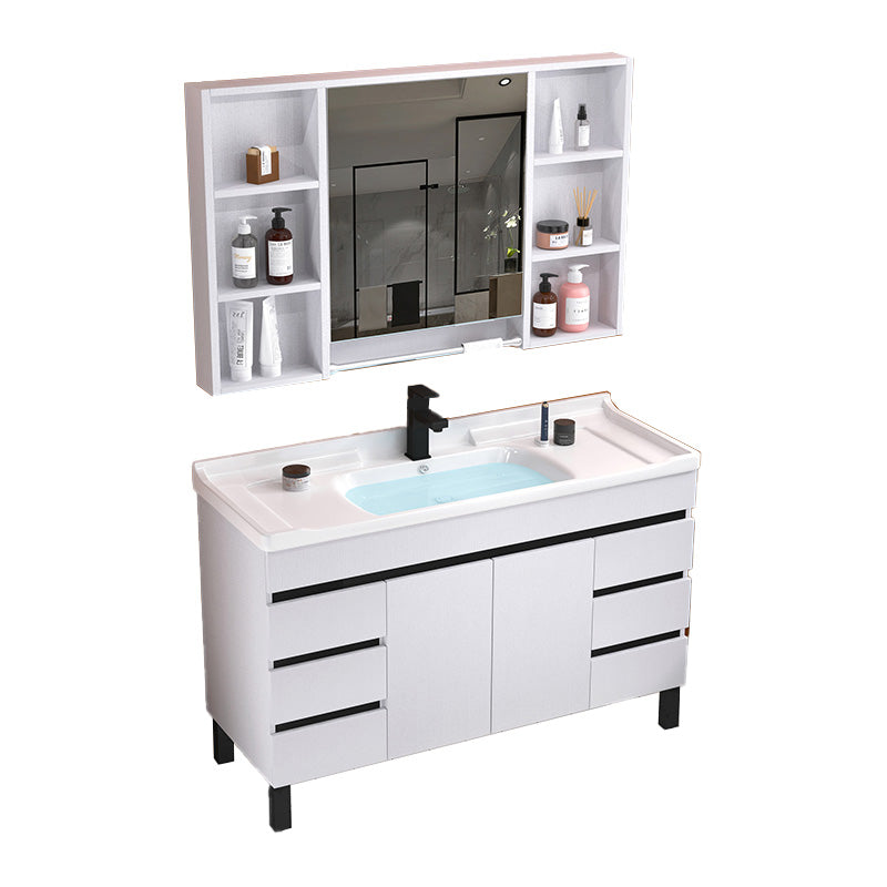 Modern Sink Vanity White Ceramic Top Oval Single-Sink Bath Vanity Vanity & Faucet & Mirror Cabinet 48"L x 19"W x 33"H White Clearhalo 'Bathroom Remodel & Bathroom Fixtures' 'Bathroom Vanities' 'bathroom_vanities' 'Home Improvement' 'home_improvement' 'home_improvement_bathroom_vanities' 7610828