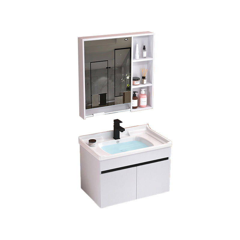 Modern Sink Vanity White Ceramic Top Oval Single-Sink Bath Vanity Vanity & Faucet & Mirror Cabinet 24"L x 19"W x 19"H White Clearhalo 'Bathroom Remodel & Bathroom Fixtures' 'Bathroom Vanities' 'bathroom_vanities' 'Home Improvement' 'home_improvement' 'home_improvement_bathroom_vanities' 7610829