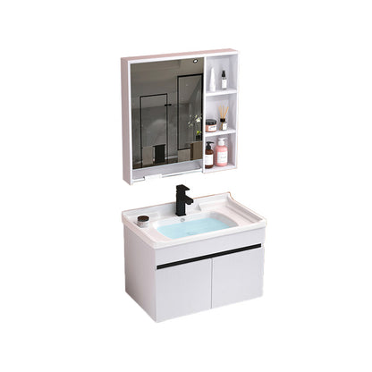 Modern Sink Vanity White Ceramic Top Oval Single-Sink Bath Vanity Vanity & Faucet & Mirror Cabinet 24"L x 19"W x 19"H White Clearhalo 'Bathroom Remodel & Bathroom Fixtures' 'Bathroom Vanities' 'bathroom_vanities' 'Home Improvement' 'home_improvement' 'home_improvement_bathroom_vanities' 7610829