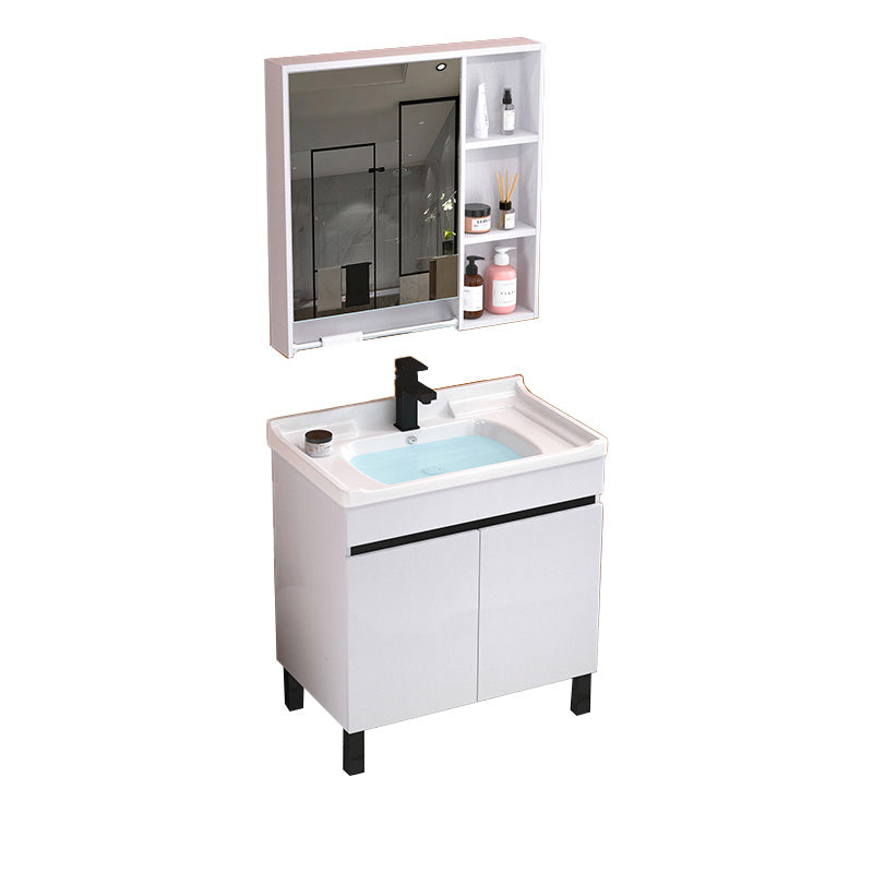 Modern Sink Vanity White Ceramic Top Oval Single-Sink Bath Vanity Vanity & Faucet & Mirror Cabinet 24"L x 18.9"W x 32.7"H White Clearhalo 'Bathroom Remodel & Bathroom Fixtures' 'Bathroom Vanities' 'bathroom_vanities' 'Home Improvement' 'home_improvement' 'home_improvement_bathroom_vanities' 7610832