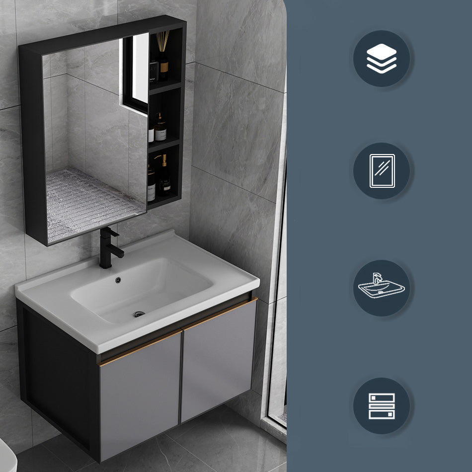 Metal Base Modern Bathroom Vanity Wall Mount Single-Sink Rectangular Vanity Set Clearhalo 'Bathroom Remodel & Bathroom Fixtures' 'Bathroom Vanities' 'bathroom_vanities' 'Home Improvement' 'home_improvement' 'home_improvement_bathroom_vanities' 7610858