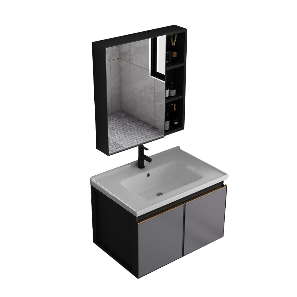Metal Base Modern Bathroom Vanity Wall Mount Single-Sink Rectangular Vanity Set Vanity & Faucet & Mirror Cabinet 28"L x 19"W x 17"H Clearhalo 'Bathroom Remodel & Bathroom Fixtures' 'Bathroom Vanities' 'bathroom_vanities' 'Home Improvement' 'home_improvement' 'home_improvement_bathroom_vanities' 7610859