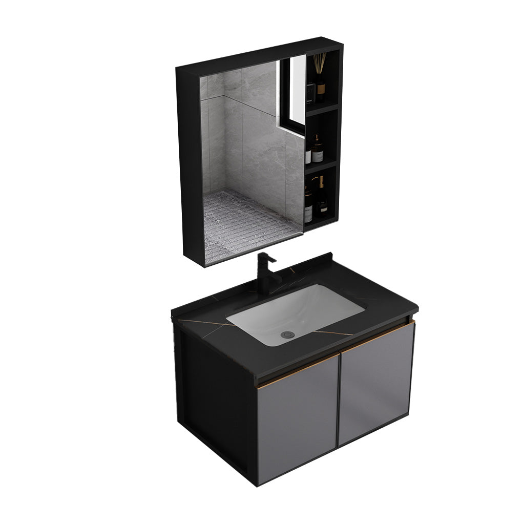 Metal Base Modern Bathroom Vanity Wall Mount Single-Sink Rectangular Vanity Set Vanity & Faucet & Mirror Cabinet 28"L x 19"W x 17"H Clearhalo 'Bathroom Remodel & Bathroom Fixtures' 'Bathroom Vanities' 'bathroom_vanities' 'Home Improvement' 'home_improvement' 'home_improvement_bathroom_vanities' 7610864