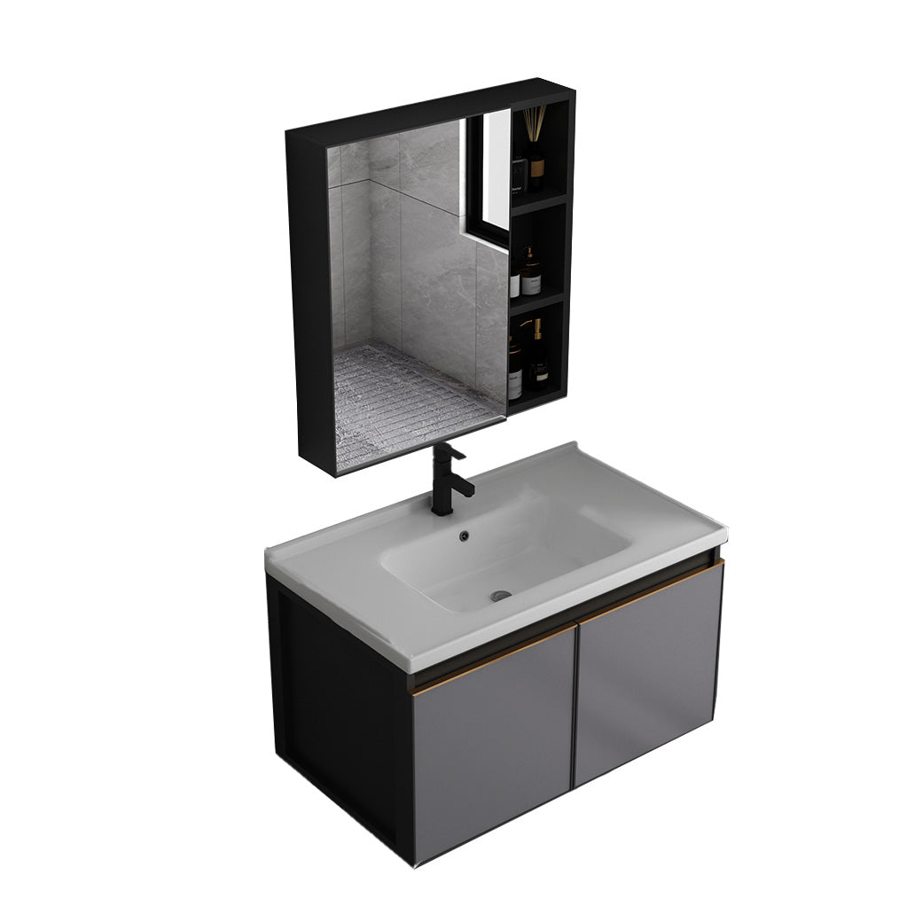 Metal Base Modern Bathroom Vanity Wall Mount Single-Sink Rectangular Vanity Set Vanity & Faucet & Mirror Cabinet 32"L x 19"W x 17"H Clearhalo 'Bathroom Remodel & Bathroom Fixtures' 'Bathroom Vanities' 'bathroom_vanities' 'Home Improvement' 'home_improvement' 'home_improvement_bathroom_vanities' 7610873