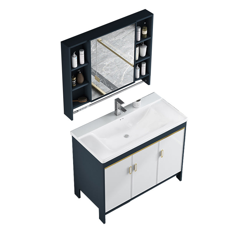 Glam Bathroom Vanity Single Ceramic Top Rectangular Bath Vanity Vanity & Faucet & Mirror Cabinet 39.5"L x 20"W x 31"H Clearhalo 'Bathroom Remodel & Bathroom Fixtures' 'Bathroom Vanities' 'bathroom_vanities' 'Home Improvement' 'home_improvement' 'home_improvement_bathroom_vanities' 7610897