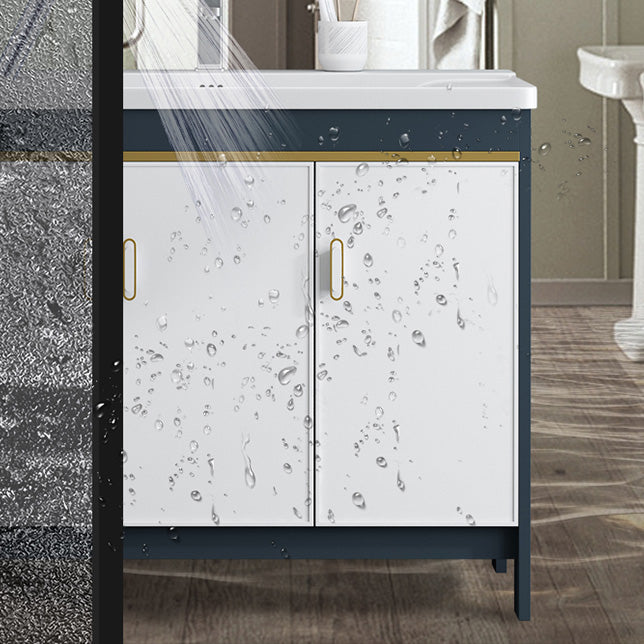 Glam Bathroom Vanity Single Ceramic Top Rectangular Bath Vanity Clearhalo 'Bathroom Remodel & Bathroom Fixtures' 'Bathroom Vanities' 'bathroom_vanities' 'Home Improvement' 'home_improvement' 'home_improvement_bathroom_vanities' 7610898