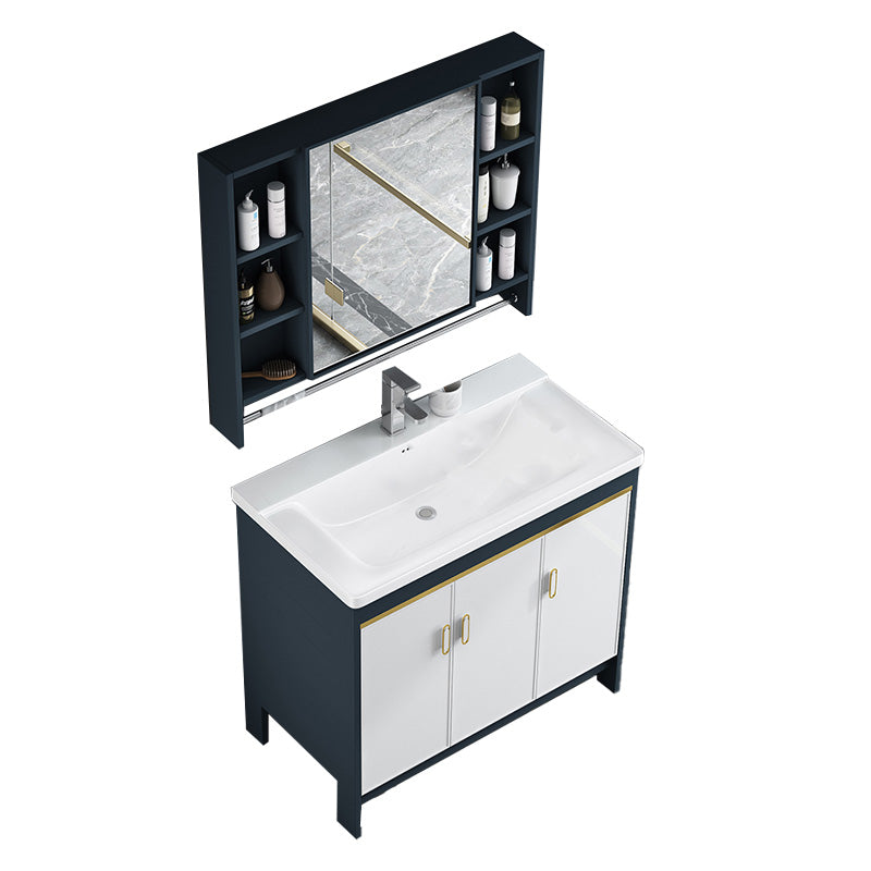 Glam Bathroom Vanity Single Ceramic Top Rectangular Bath Vanity Vanity & Faucet & Mirror Cabinet 35"L x 20"W x 31"H Clearhalo 'Bathroom Remodel & Bathroom Fixtures' 'Bathroom Vanities' 'bathroom_vanities' 'Home Improvement' 'home_improvement' 'home_improvement_bathroom_vanities' 7610906