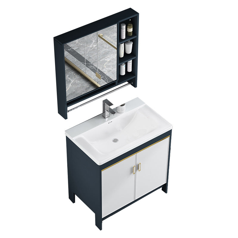 Glam Bathroom Vanity Single Ceramic Top Rectangular Bath Vanity Vanity & Faucet & Mirror Cabinet 31"L x 20"W x 31"H Clearhalo 'Bathroom Remodel & Bathroom Fixtures' 'Bathroom Vanities' 'bathroom_vanities' 'Home Improvement' 'home_improvement' 'home_improvement_bathroom_vanities' 7610912