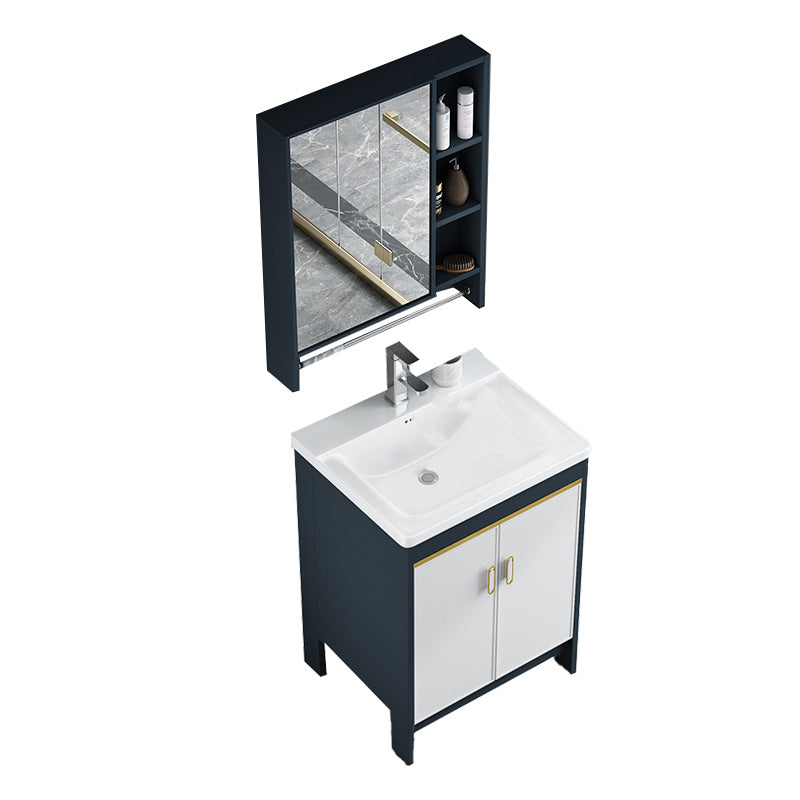 Glam Bathroom Vanity Single Ceramic Top Rectangular Bath Vanity Vanity & Faucet & Mirror Cabinet 24"L x 20"W x 31"H Clearhalo 'Bathroom Remodel & Bathroom Fixtures' 'Bathroom Vanities' 'bathroom_vanities' 'Home Improvement' 'home_improvement' 'home_improvement_bathroom_vanities' 7610920