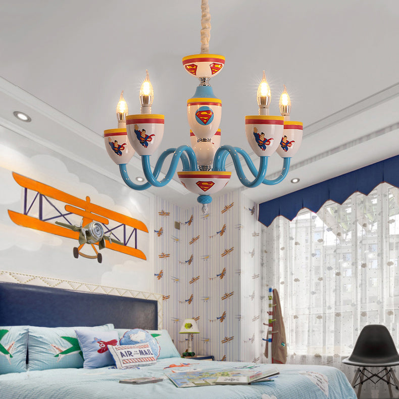 Cartoon Blameless Candle Chandelier with Car Glass 6 Lights Hanging Light for Boys Girls Bedroom Clearhalo 'Ceiling Lights' 'Chandeliers' Lighting' options 76111