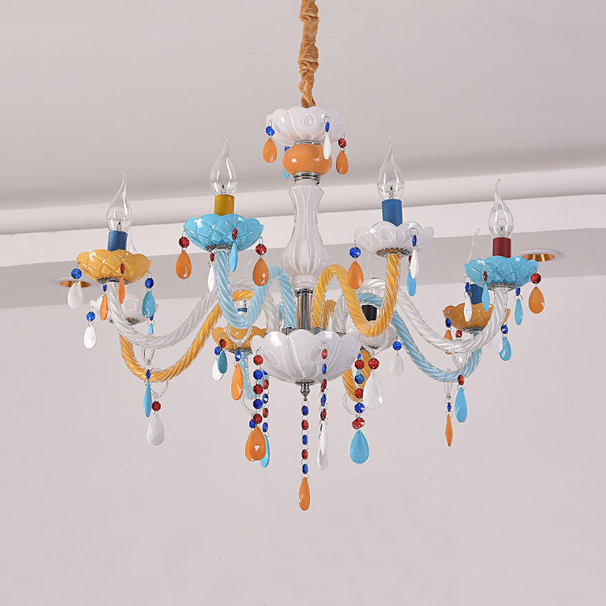 Kids Multi-Color Chandelier Fake Candle Glass Hanging Light with Crystal for Game Room Clearhalo 'Ceiling Lights' 'Chandeliers' Lighting' options 76143