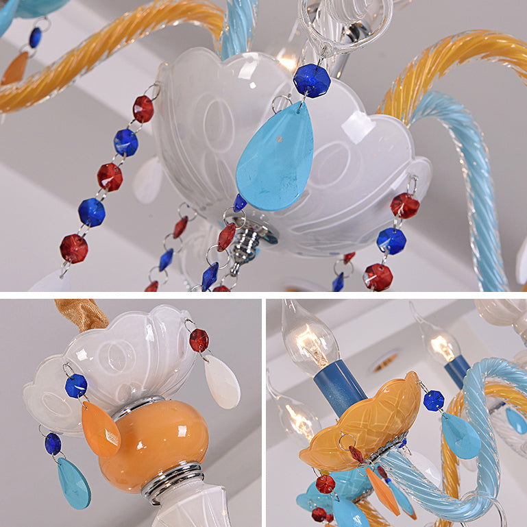 Kids Multi-Color Chandelier Fake Candle Glass Hanging Light with Crystal for Game Room Clearhalo 'Ceiling Lights' 'Chandeliers' Lighting' options 76145
