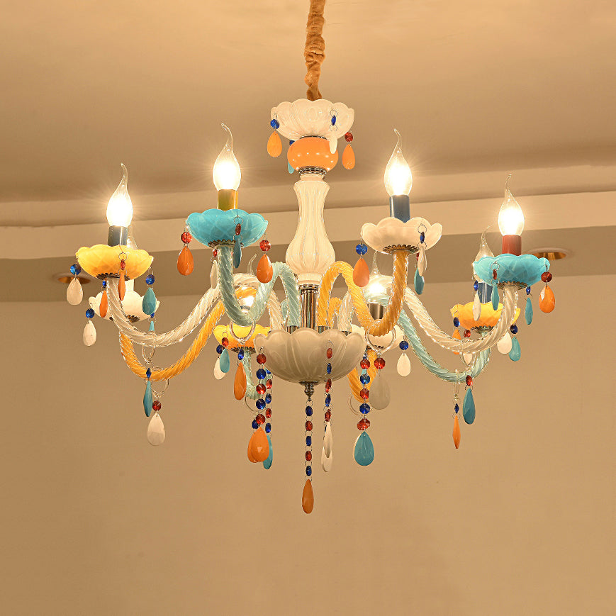 Kids Multi-Color Chandelier Fake Candle Glass Hanging Light with Crystal for Game Room 8 Yellow-Blue Clearhalo 'Ceiling Lights' 'Chandeliers' Lighting' options 76148_2a03b353-953d-4011-ab8a-6372be54447f