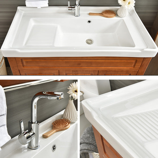 Wood Traditional Sink Vanity Freestanding Bathroom Vanity Set with Mirror Clearhalo 'Bathroom Remodel & Bathroom Fixtures' 'Bathroom Vanities' 'bathroom_vanities' 'Home Improvement' 'home_improvement' 'home_improvement_bathroom_vanities' 7623516