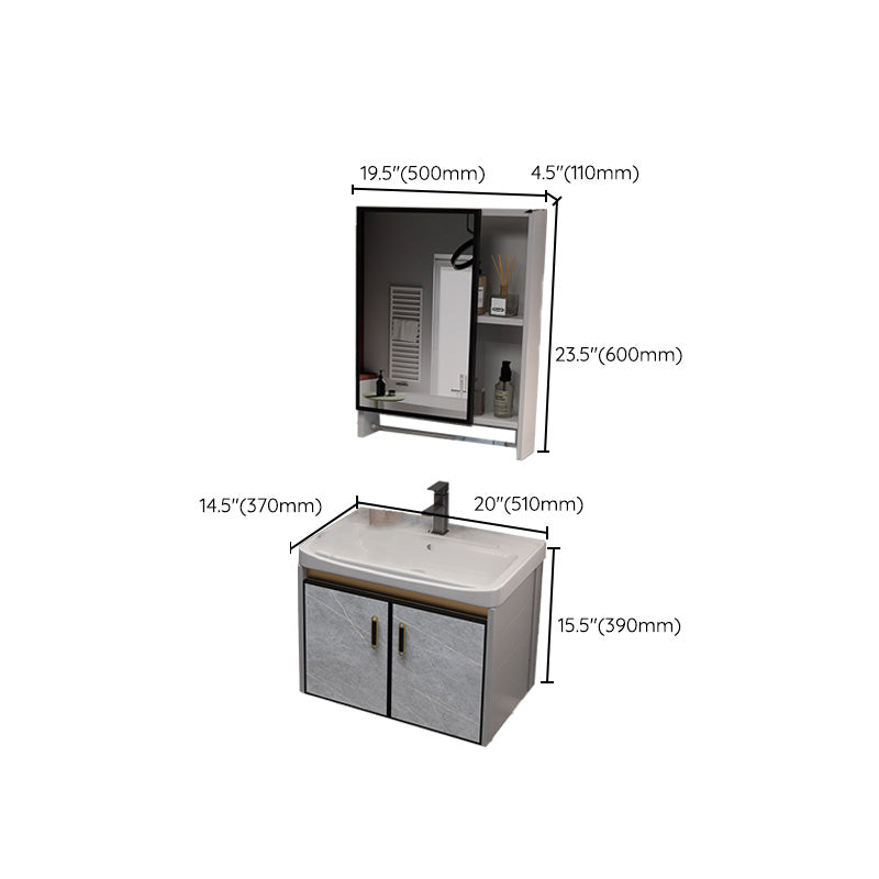 Glam Metal Sink Vanity Wall Mount Bathroom Vanity Set with Mirror Clearhalo 'Bathroom Remodel & Bathroom Fixtures' 'Bathroom Vanities' 'bathroom_vanities' 'Home Improvement' 'home_improvement' 'home_improvement_bathroom_vanities' 7623573