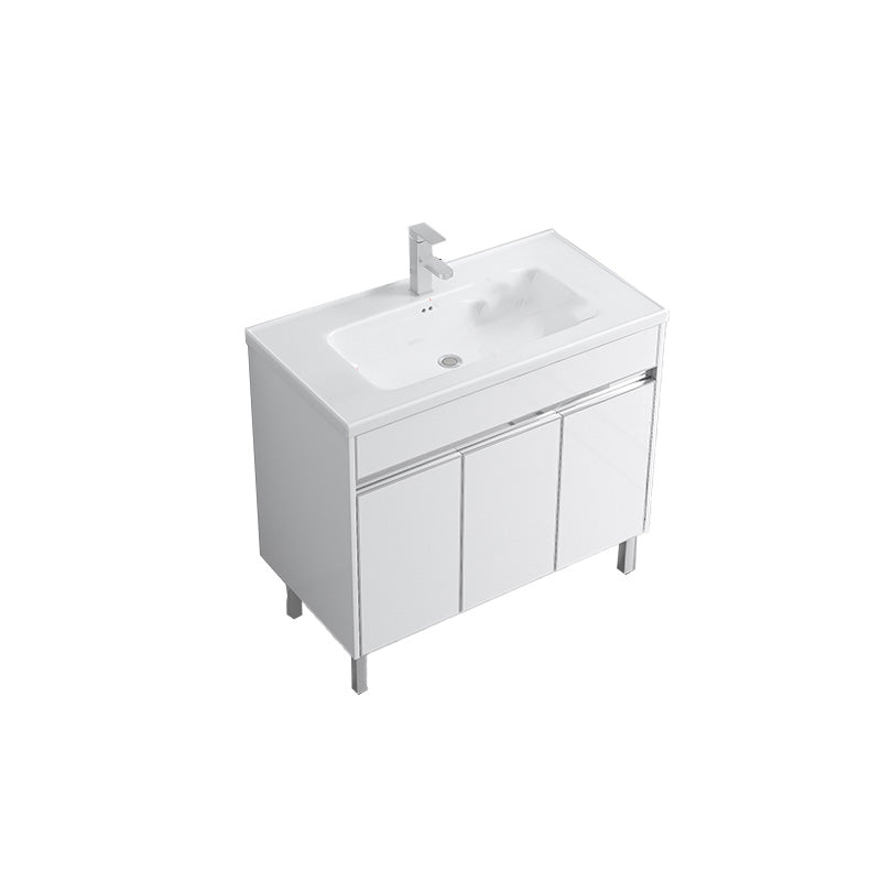 Modern Bath Vanity Single White Metal Base Rectangular Sink Vanity Vanity & Faucet 36"L x 19"W x 33"H Clearhalo 'Bathroom Remodel & Bathroom Fixtures' 'Bathroom Vanities' 'bathroom_vanities' 'Home Improvement' 'home_improvement' 'home_improvement_bathroom_vanities' 7623775