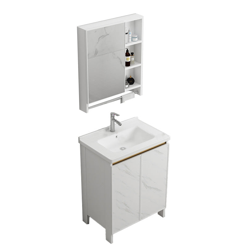 Modern Bath Vanity White Single Rectangular Freestanding Sink Vanity Vanity & Faucet & Mirror Cabinet 23.6"L x 16.1"W x 32.3"H Towel Bar Included Clearhalo 'Bathroom Remodel & Bathroom Fixtures' 'Bathroom Vanities' 'bathroom_vanities' 'Home Improvement' 'home_improvement' 'home_improvement_bathroom_vanities' 7623809
