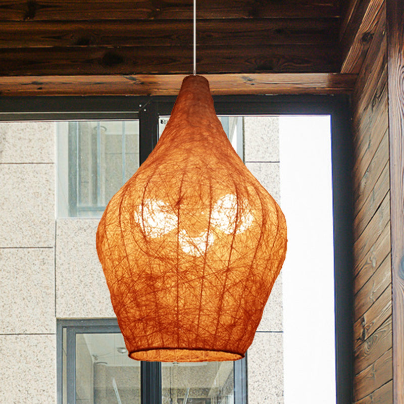 1 Bulb Bedroom Pendulum Lighting Asian Light Yellow Hanging Chandelier with Urn Rattan Shade Light Yellow Clearhalo 'Ceiling Lights' 'Chandeliers' Lighting' options 762584_5a37d33d-f794-428a-b85e-15e46e9b1d13