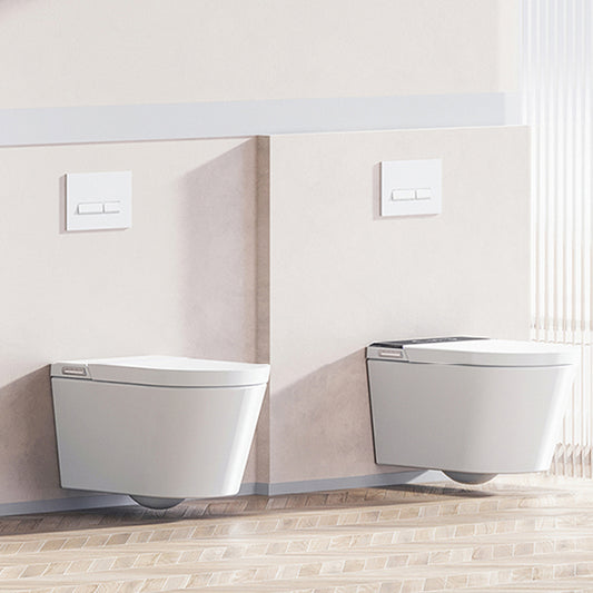 White Wall Hung Toilet Set Elongated Temperature Control Smart Bidet Clearhalo 'Bathroom Remodel & Bathroom Fixtures' 'Bidets' 'Home Improvement' 'home_improvement' 'home_improvement_bidets' 'Toilets & Bidets' 7625982