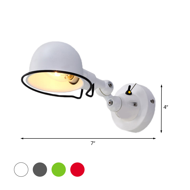 Metallic Dome Shade Wall Lighting Vintage Style 1 Light Bedroom Rotatable Sconce Light with Ring in White/Red Clearhalo 'Art deco wall lights' 'Cast Iron' 'Glass' 'Industrial wall lights' 'Industrial' 'Middle century wall lights' 'Modern' 'Rustic wall lights' 'Tiffany' 'Traditional wall lights' 'Wall Lamps & Sconces' 'Wall Lights' Lighting' 762650