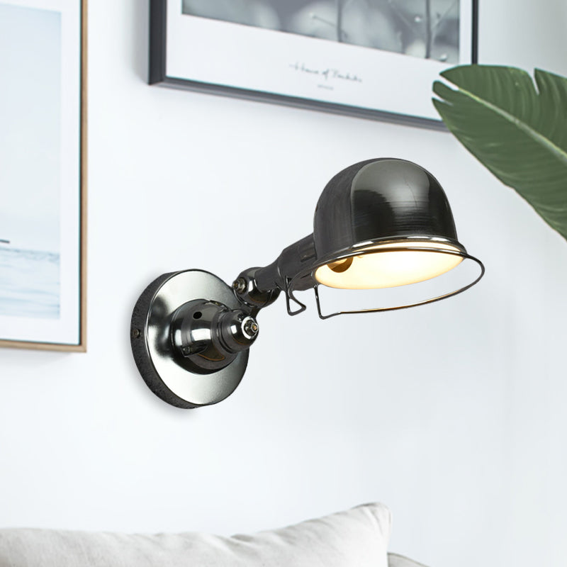 Metallic Dome Shade Wall Lighting Vintage Style 1 Light Bedroom Rotatable Sconce Light with Ring in White/Red Clearhalo 'Art deco wall lights' 'Cast Iron' 'Glass' 'Industrial wall lights' 'Industrial' 'Middle century wall lights' 'Modern' 'Rustic wall lights' 'Tiffany' 'Traditional wall lights' 'Wall Lamps & Sconces' 'Wall Lights' Lighting' 762653