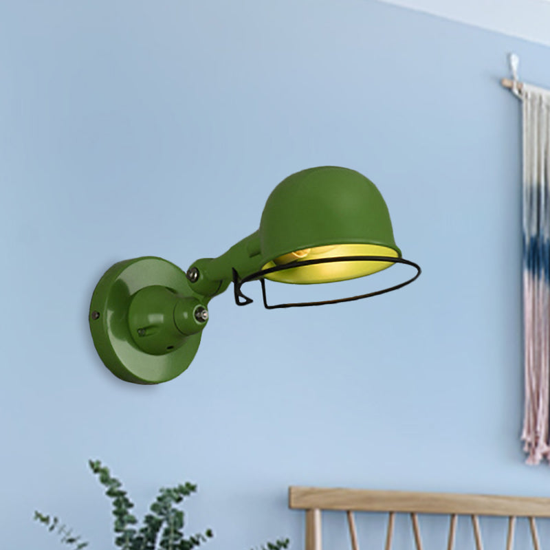 Metallic Dome Shade Wall Lighting Vintage Style 1 Light Bedroom Rotatable Sconce Light with Ring in White/Red Clearhalo 'Art deco wall lights' 'Cast Iron' 'Glass' 'Industrial wall lights' 'Industrial' 'Middle century wall lights' 'Modern' 'Rustic wall lights' 'Tiffany' 'Traditional wall lights' 'Wall Lamps & Sconces' 'Wall Lights' Lighting' 762656