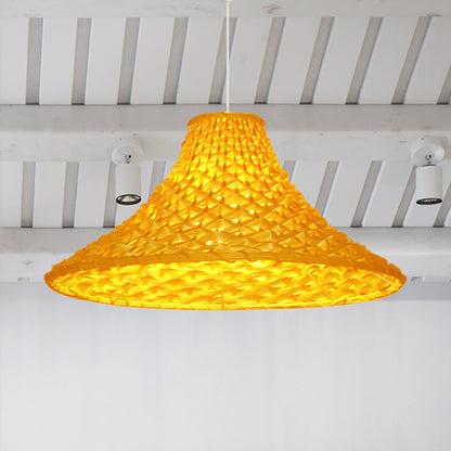 Rattan Wide Flared Drop Pendant Light Asian 1-Head Light Yellow Suspension Lamp for Living Room Light Yellow Clearhalo 'Ceiling Lights' 'Pendant Lights' 'Pendants' Lighting' 762724_4852f380-8e66-4942-9a39-42658387e083