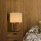 Drum and Squared Frame Table Light Asian Wood 1-Light Bedroom Night Lamp in Beige Clearhalo 'Lamps' 'Table Lamps' Lighting' 762765
