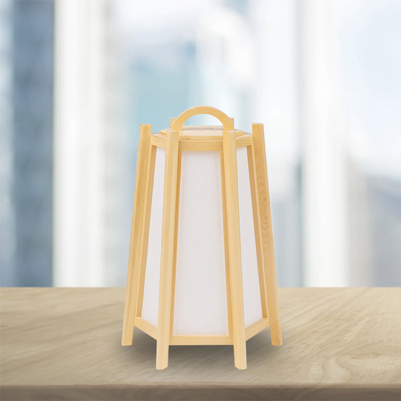 Tower Shape Night Table Light Japanese Wood 1 Light Beige Night Lamp with Fabric Shade Clearhalo 'Lamps' 'Table Lamps' Lighting' 762769